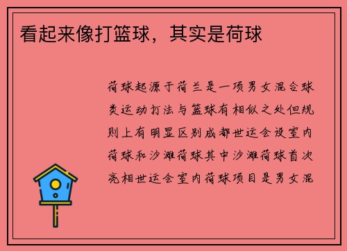 看起来像打篮球，其实是荷球